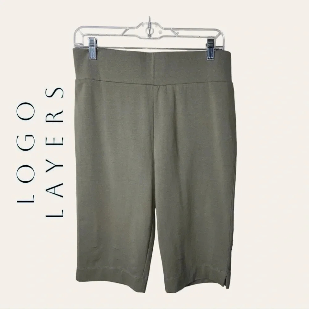 0233W. LOGO LAYERS JERSEY CROPPED YOGA PANTS LIGHT ARMY GREEN IN‎ COLOR SIZE SM
